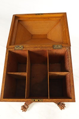 Lot 362 - A 19TH CENTURY BURR OAK TEAPOY IN THE MANNER OF GILLOWS