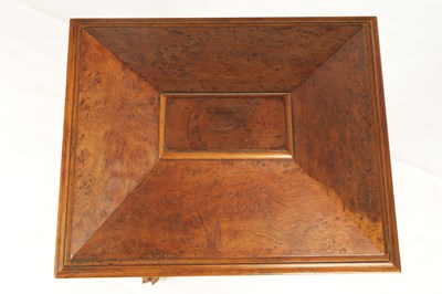 Lot 362 - A 19TH CENTURY BURR OAK TEAPOY IN THE MANNER OF GILLOWS