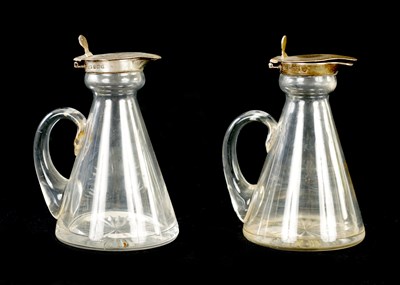 Lot 219 - A PAIR OF GEORGE V SILVER MOUNTED MINIATURE WHISKEY DECANTERS