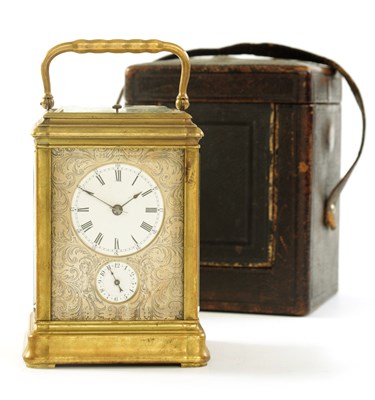 Lot 13 - JOSEPH SOLDANO. A 19TH CENTURY FRENCH BRASS GORGE CASED GRAND SONNERIE CARRIAGE CLOCK WITH ALARM