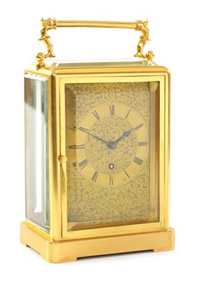 Lot 37 - A MID 19TH CENTURY GILT BRASS ENGLISH FUSEE CARRIAGE CLOCK