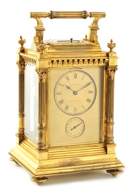 Lot 50 - L & E FABRE. A LATE 19TH CENTURY OVERSIZED GRAND SONNERIE WESTMINSTER CHIME CARRIAGE CLOCK