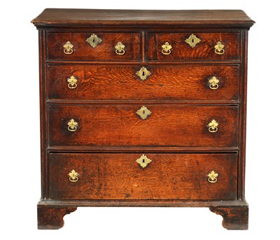 Lot 737 - AN EARLY 18TH CENTURY OAK CHEST OF GOOD COLOUR AND PATINA