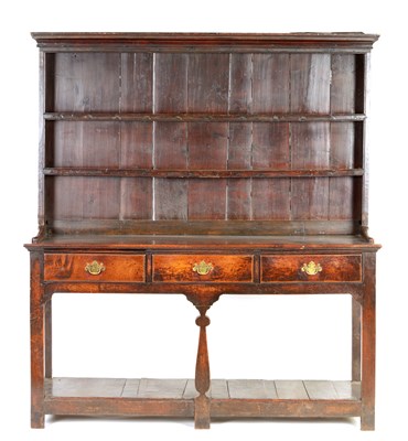 Lot 773 - AN 18TH CENTURY SMALL JOINED OAK POT BOARD DRESSER OF FINE COLOUR AND PATINA