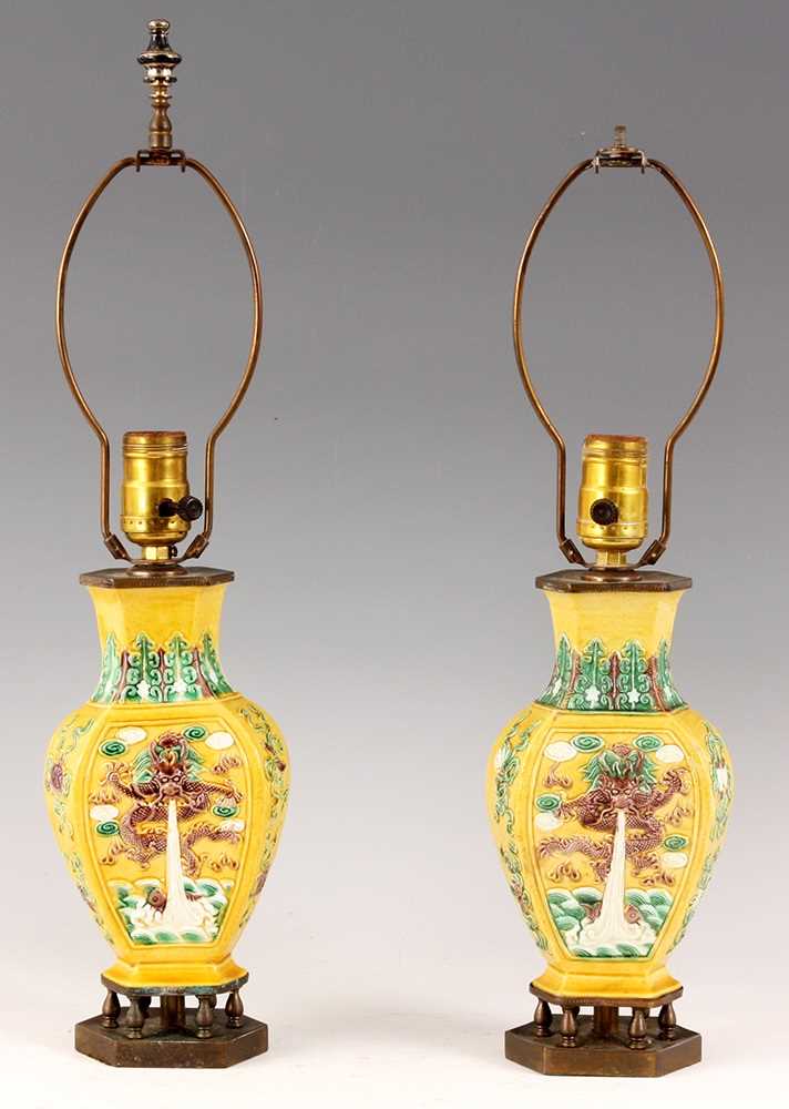Lot 170 - A PAIR OF CHINESE PORCELAIN YELLOW GROUND...