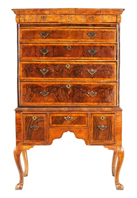 Lot 804 - AN EARLY 18TH CENTURY FIGURED WALNUT AND ASH CROSSBANDED CHEST ON STAND