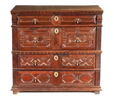 Lot 706 - A 17TH CENTURY GEOMETRIC FRONTED JOINED OAK CHEST