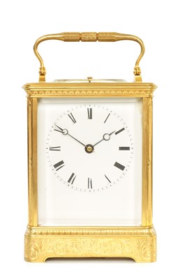 Lot 516 - HOLINGUE, PARIS.  A 19TH CENTURY FRENCH OVERSIZED ENGRAVED GILT BRASS CARRIAGE CLOCK