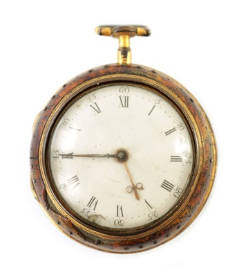 Lot 805 - THOMAS HALLY, LONDON. A GEORGE III FAUX TORTOISESHELL PEAR CASED POCKET WATCH