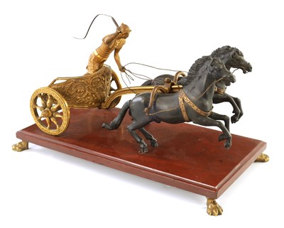 Lot 394 - A LATE 19TH CENTURY BRONZE AND GILT BRONZE GRAND TOUR SCULPTURE OF A CHARIOTEER