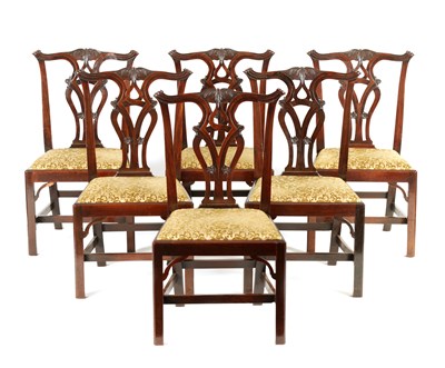 Lot 981 - A SET OF SIX EARLY GEORGE III CHIPPENDALE DESIGN MAHOGANY DINING CHAIRS - possibly IRISH