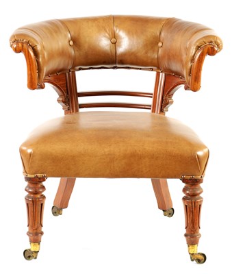 Lot 966 - A WILLIAM IV SATINWOOD AND LEATHER UPHOLSTERED LIBRARY ARMCHAIR