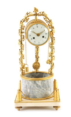 Lot 625 - JACQUES THOMAS BREANT, PARIS. AN UNUSUAL LATE 18TH CENTURY ORMOLU, GREY AND WHITE MARBLE MANTEL CLOCK