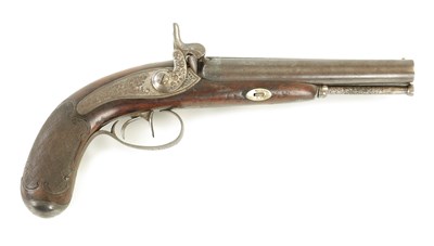 Lot 277 - A MID 19TH CENTURY DOUBLE BARRELLED PERCUSSION HOLSTER PISTOL