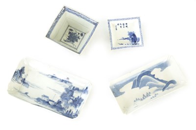 Lot 50 - A GROUP OF FOUR ORIENTAL BLUE AND WHITE PORCELAIN SQUARE SHAPED DISHES