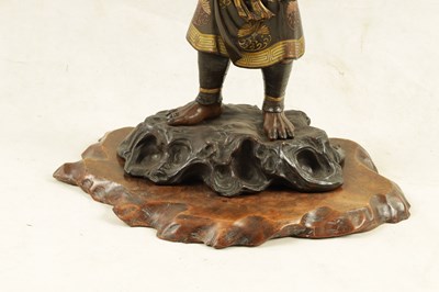 Lot 153 - A LARGE 19TH CENTURY JAPANESE MEIJI PERIOD MIXED METAL PATINATED BRONZE MODEL OF AN ONI HOLDING A GONG