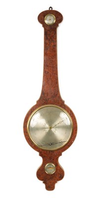 Lot 538 - J VERGA, BATH.  A LATE GEORGIAN BOXWOOD AND EBONY STRUNG  BURR YEW-WOOD WHEEL BAROMETER OF LARGE SIZE