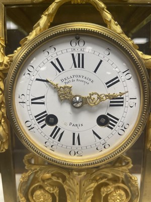 Lot 587 - DELAFONTAINE, PARIS. A 19TH CENTURY FRENCH ORMOLU FOUR GLASS MANTEL CLOCK