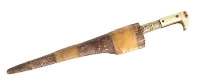 Lot 259 - A 19TH CENTURY JAMBAYA BONE AND ENGRAVED STEEL DAGGER