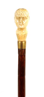 Lot 297 - A 19TH CENTURY IVORY-HANDLED PHRENOLOGICAL WALKING STICK