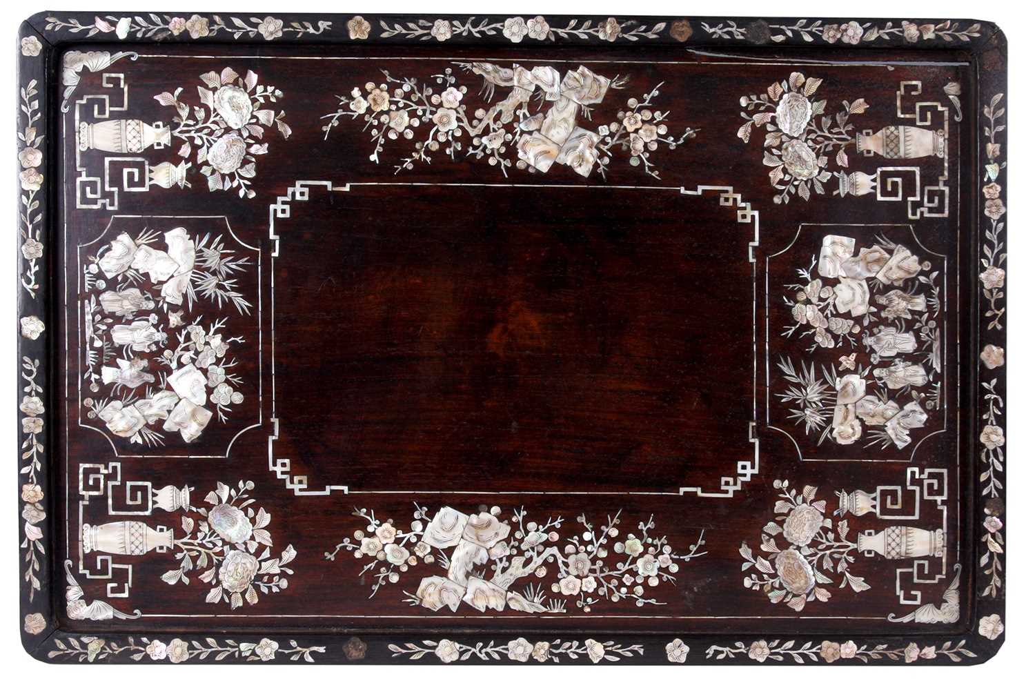 Lot 187 - A 19TH CENTURY CHINESE ROSEWOOD AND MOTHER OF...