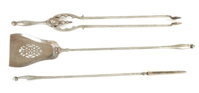 Lot 551 - A SET OF THREE 18TH CENTURY STEEL FIRE IRONS