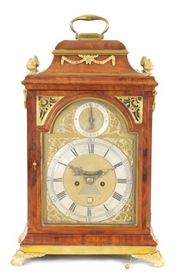 Lot 631 - NORTON. LONDON. A GEORGE III FIGURED MAHOGANY AND ORMOLU MOUNTED BELL TOP BRACKET CLOCK