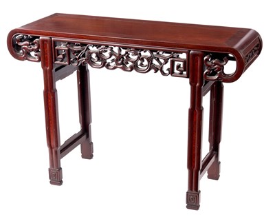 Lot 190 - A CHINESE HARDWOOD ALTAR TABLE WITH PIERCED...