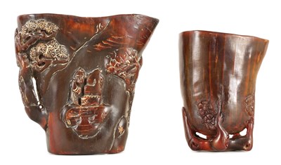 Lot 281 - TWO CHINESE CARVED HORN LIBATION CUPS
