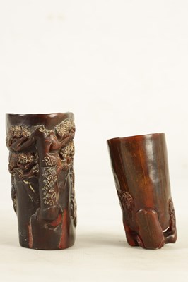 Lot 281 - TWO CHINESE CARVED HORN LIBATION CUPS