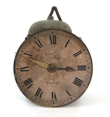 Lot 565 - RUSSELL, HALIFAX. A SMALL LATE 18TH CENTURY HOOK AND SPIKE WALL CLOCK IN THE MANNER OF JOHN WHITEHURST OF DERBY