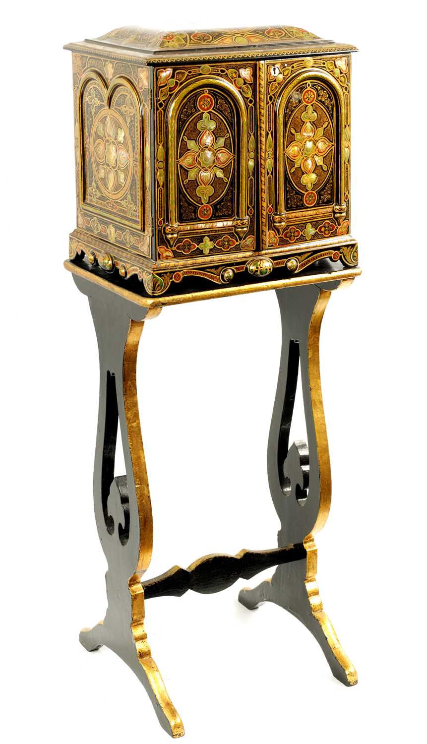 Lot 381 A 19TH CENTURY PAPIER MACHE DECANTER