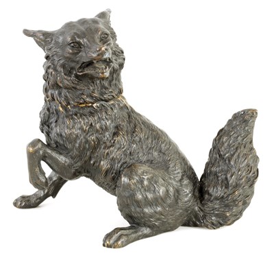 Lot 363 - A LARGE 19TH CENTURY CONTINENTAL ANIAMLIER BRONZE INKWELL MODELLED AS A FOX