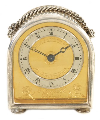 Lot 504 - CHARLES. FRODSHAM & Co LONDON. A SILVER CASED MINIATURE HUMPBACK MANTEL/ BOUDOIR CLOCK