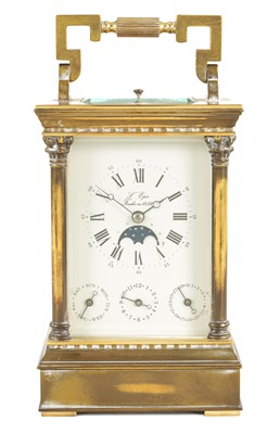 Lot 517 - LE EPRÉE. A 20TH CENTURY FRENCH REPEATING CARRIAGE CLOCK WITH CALENDAR AND MOONPHASE