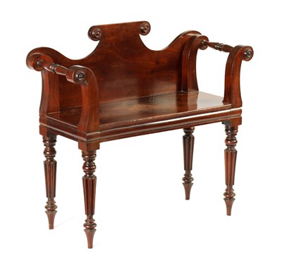 Lot 766 - A REGENCY MAHOGANY HALL BENCH IN THE MANNER OF GILLOWS