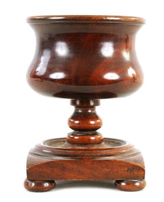 Lot 637 - A 19TH CENTURY LIGNUM VITAE TREEN BOWL ON STAND