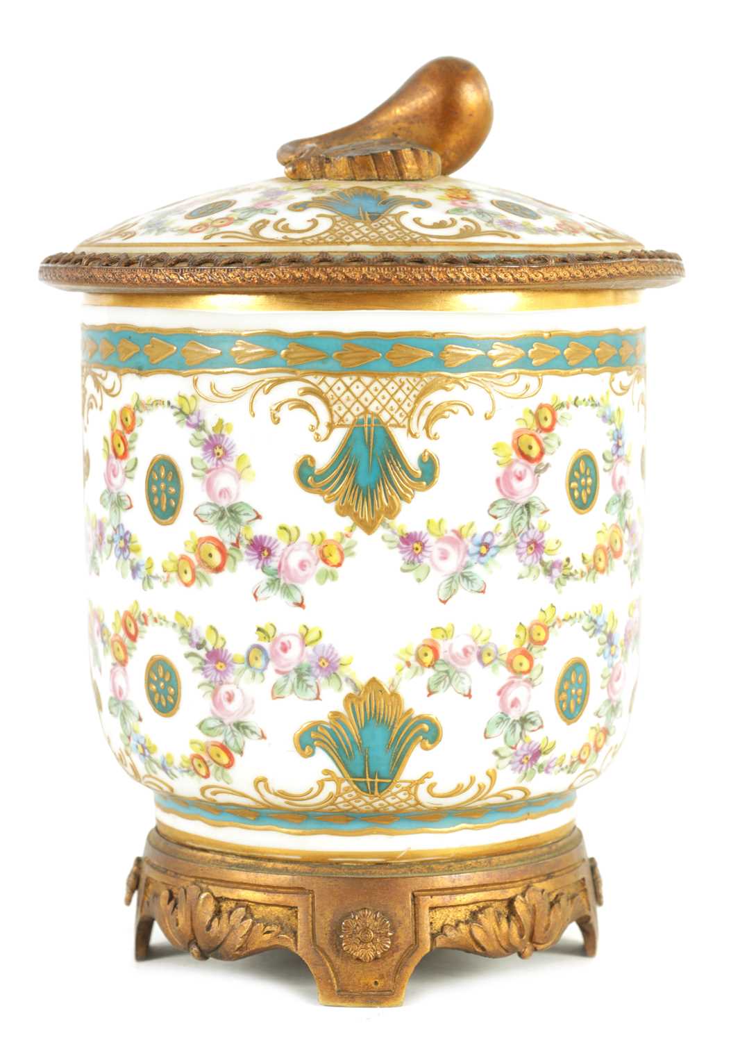 Lot 37 - A MID 18TH CENTURY ORMOLU MOUNTED SEVRES JAR AND COVER