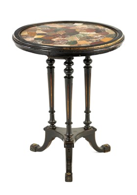 Lot 693 - A 19TH CENTURY SPECIMEN MARBLE TOPPED EBONISED OCCASIONAL TABLE