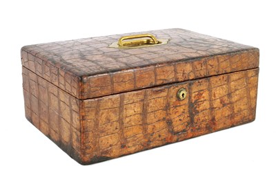 Lot 371 - A 19TH CENTURY CROCODILE SKIN CARRYING CASE BY FISHER. 188 STRAND.