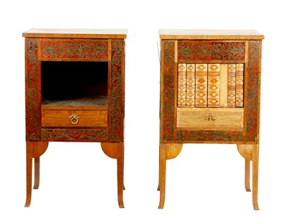 Lot 1053 - A PAIR OF 20TH CENTURY TORTOISESHELL AND BOULLE INLAID ROSEWOOD BEDSIDE CABINETS