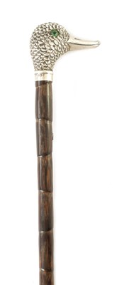 Lot 315 - A SILVER DUCK'S HEAD HANDLED WALKING STICK