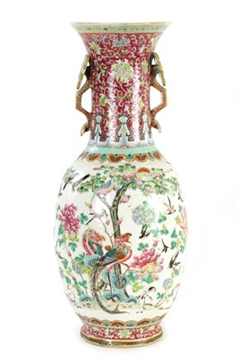 Lot 56 - TWO LARGE 19TH CENTURY CHINESE FAMILLE ROSE OVIOD HALL VASE WITH FLARED NECK