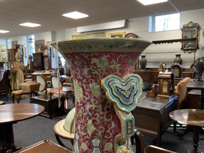 Lot 56 - TWO LARGE 19TH CENTURY CHINESE FAMILLE ROSE OVIOD HALL VASE WITH FLARED NECK