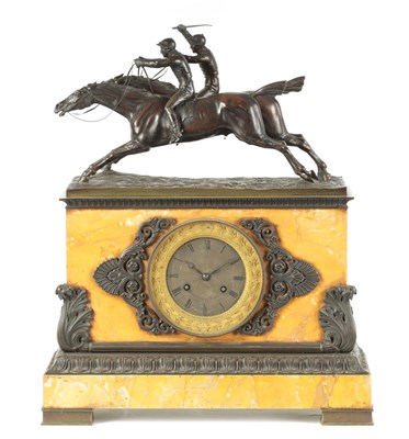 Lot A LARGE 19TH CENTURY FRENCH PATINATED BRONZE AND SIENNA MARBLE MANTEL CLOCK