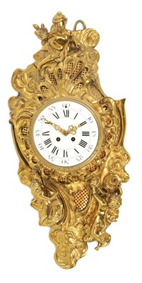 Lot 552 - A 19TH CENTURY FRENCH GILT BRASS ROCOCO CARTEL CLOCK