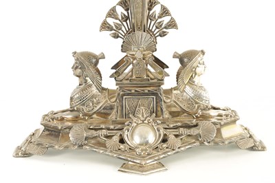 Lot 411 - A FINE LATE 19TH CENTURY ELKINGTON AND CO. CAST SILVER PLATED TABLE CENTRE PEICE AND BOWL IN THE EGYPTIANESQUE STYLE