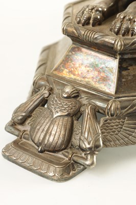 Lot 411 - A FINE LATE 19TH CENTURY ELKINGTON AND CO. CAST SILVER PLATED TABLE CENTRE PEICE AND BOWL IN THE EGYPTIANESQUE STYLE
