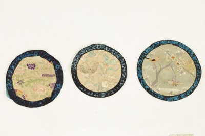 Lot 104 - A COLLECTION OF 19 CHINESE COLOURFUL SILK EMBROIDERED CIRCULAR AND OTHER PANELS