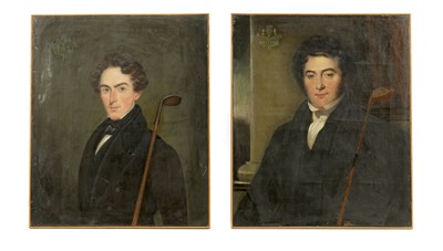 Lot 429 - OF GOLFING INTEREST. A PAIR OF EARLY 19TH CENTURY AND LATER OILS ON CANVAS